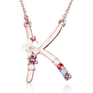 Flower Initial Letter Necklace Pink RedBlue Simulated Pearl Pendant Name Jewelry